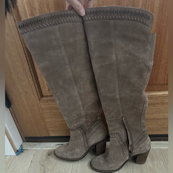 Vince Camuto Madolee Over The Knee Taupe Suede Leather Boots - Picture 1 of 7